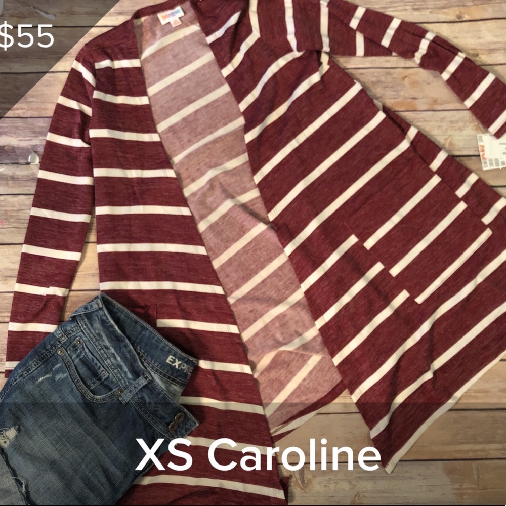 Maroon and white striped cardigan